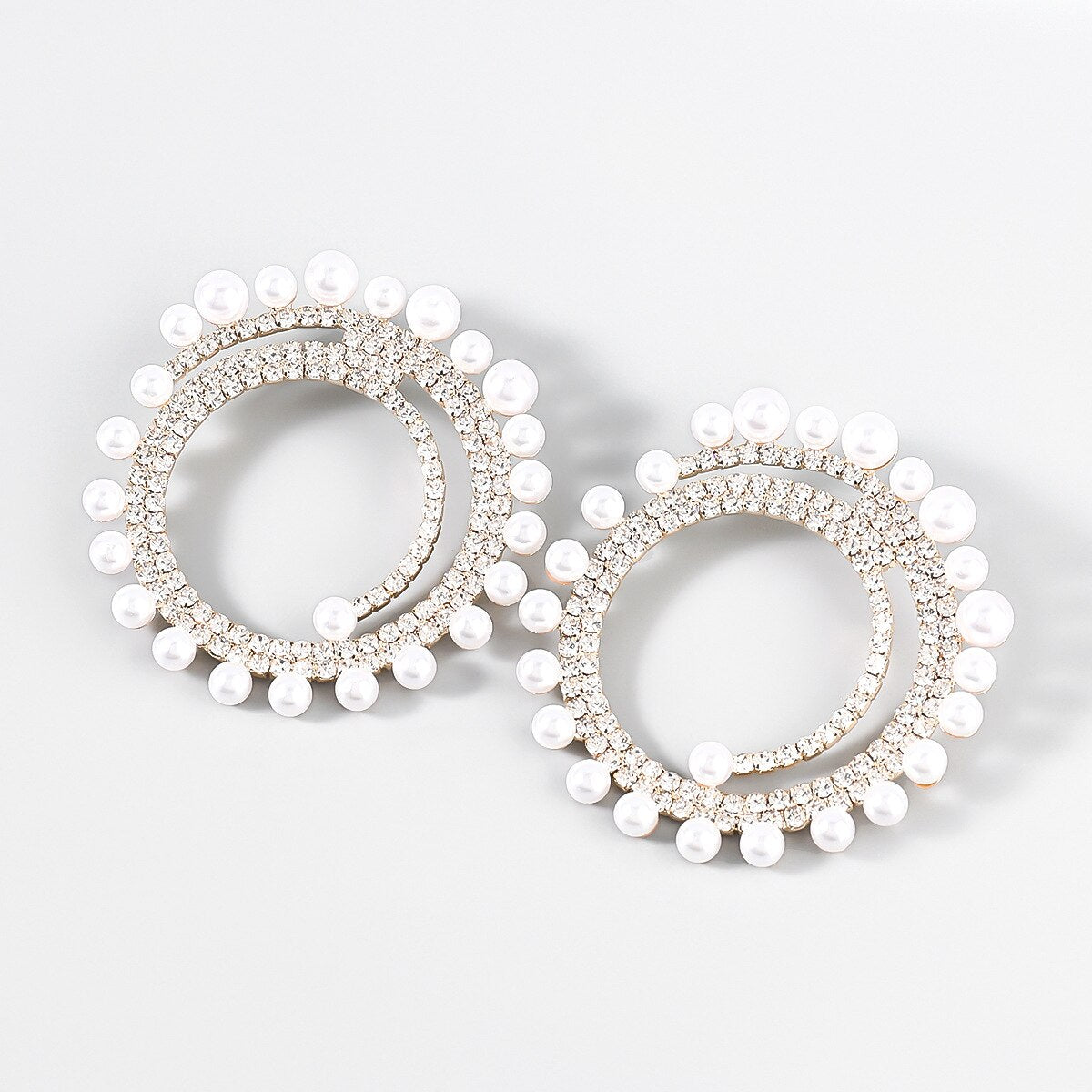 Popular Earrings Fashion Catwalk Irregular Pearl Oversized Round Diamond Earrings