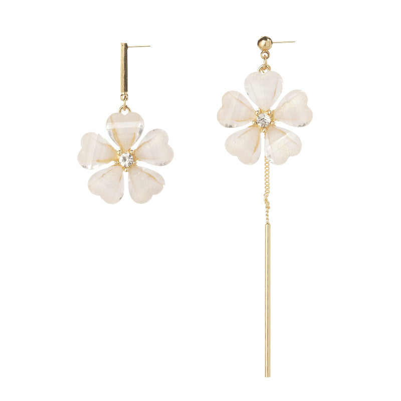 S925 Silver Needle Flower Asymmetric Earrings Women's Fashion Earrings Temperament Long Acrylic Immortal Flower Earrings