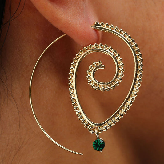 Exaggerated Vortex Gear Earrings Personality Turquoise Spiral Earrings Gold And Silver