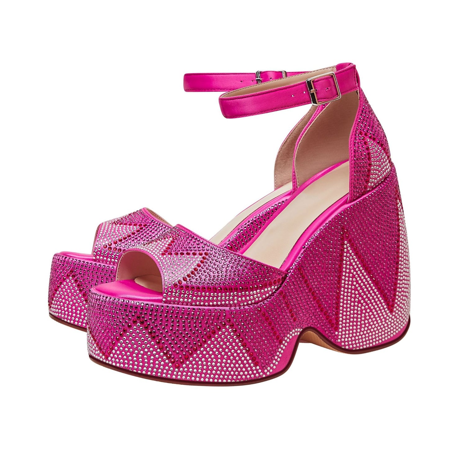 Summer Women Platform Crystal Sandals Open Toe Chunky High Heels Ankle Wrap Sandals