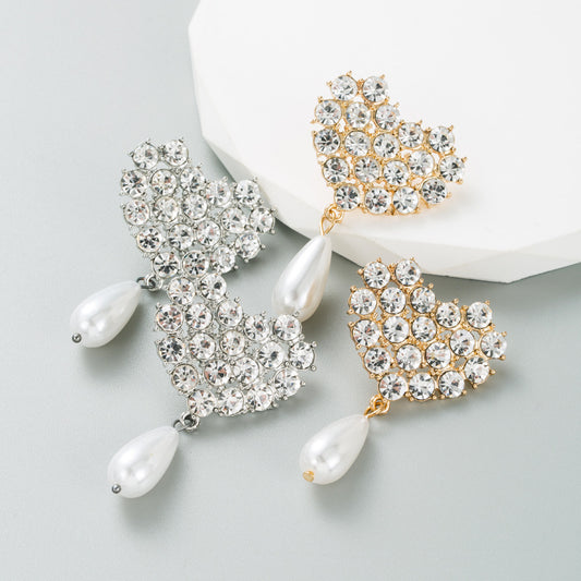 Ins Creative Imitation Pearl Earrings Female Alloy Gold Heart Shaped Earrings High Quality Earrings