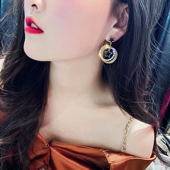 S925 Silver Needle Petal Pentagram Earrings Female Multi-Layer Diamond Hoop Earrings Earrings Korean Style Earrings For Women