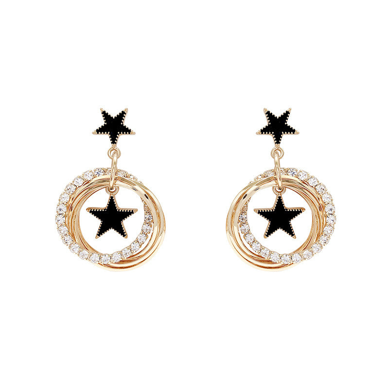 S925 Silver Needle Petal Pentagram Earrings Female Multi-Layer Diamond Hoop Earrings Earrings Korean Style Earrings For Women