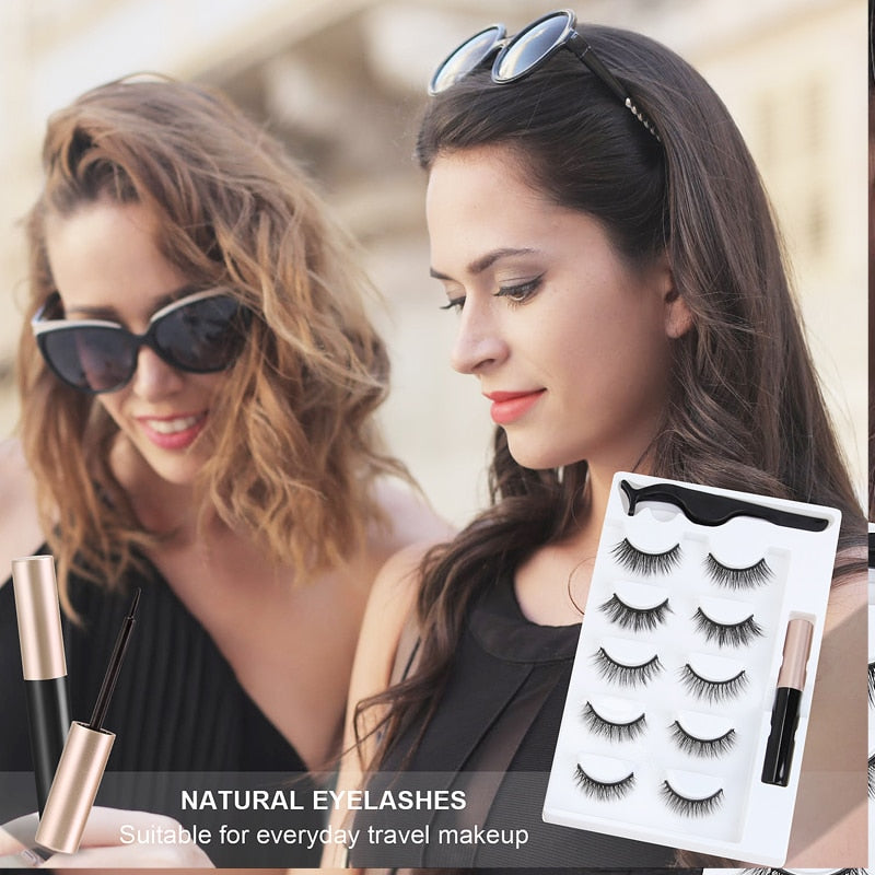 5Pairs 3D Magnetic Eyeliner Liquid False Eyelashes Set Natural/Thick Long Eye Lashes Makeup Lashes Extension Tools Maquillaje