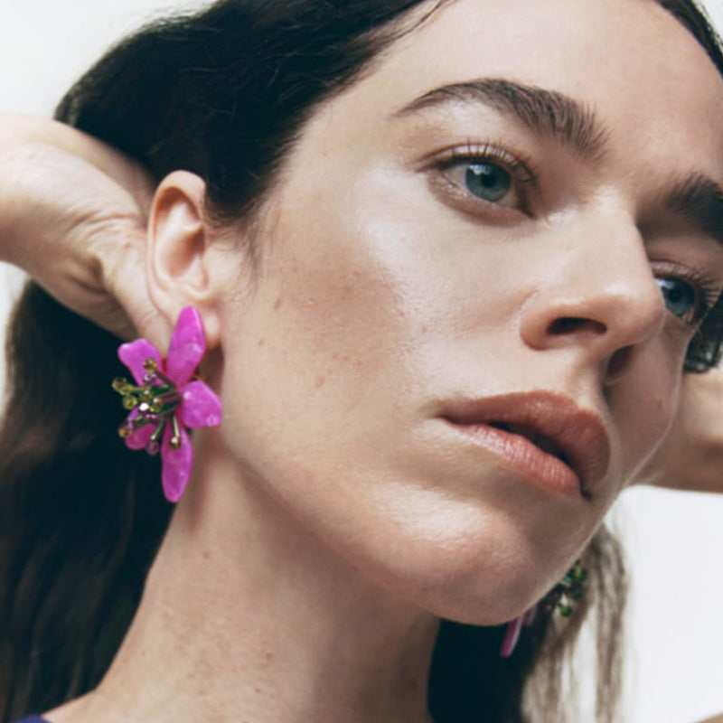 ZA Fresh Colorful Acrylic Flower Earrings Exaggerated Hand-Woven Flower Petal Earrings
