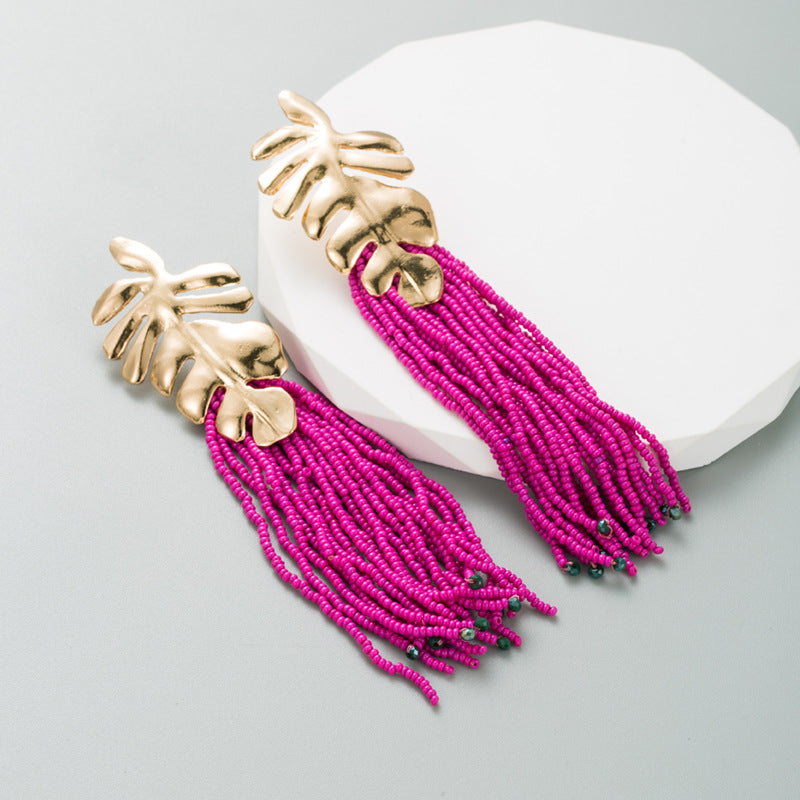 Ins Bohemian Fashion Long Earrings Handmade Rice Beads Fashion Earrings Exaggerated Popular Earrings