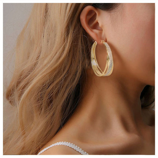Jewelry Exaggerated Temperament Geometric Metal Frosted Earrings Fashion Earrings Women