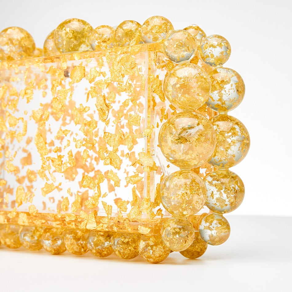 Women Clear Acrylic Box Evening Clutch Bags For Wedding Party Luxury Gold Foil Beads Purses And Handbags Designer High Quality