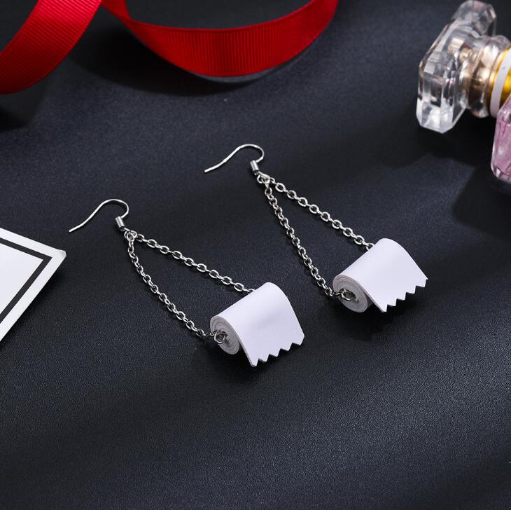 Roll Paper Dangle Drop Earrings Funny 3D Tissue Geometric Drop Earrings Creative Paper Towel Toilet Paper Earrings
