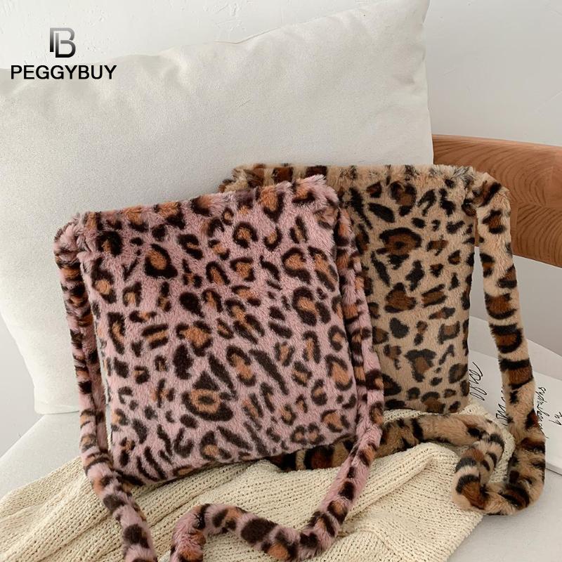 HOT Leopard Plush Shoulder Bags for Women's Autumn And Winter Fashion ladies Vintage Handbags women Large Capacity Messenger Bag