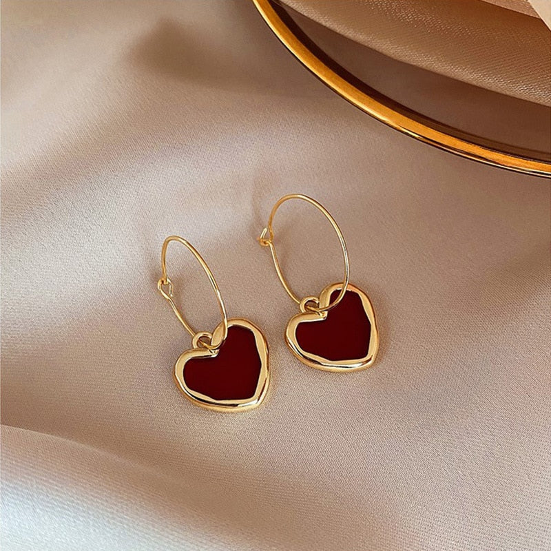 New trendy wine red love earrings simple temperament net red wild personality earrings ear jewelry