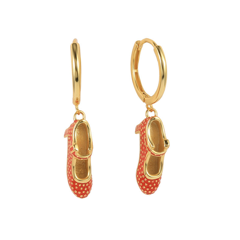 Ins Style S925 Flamenco Shoes Fruit Enamel Dripping Orange Starfish Earrings