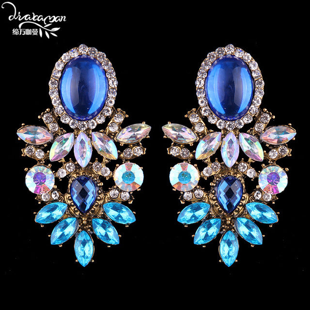 Dvacaman Brand Trendy Big Crystal Statement Earrings Wedding Drop Earrings Women Party Hanging Earrings Jewelry Wholesale