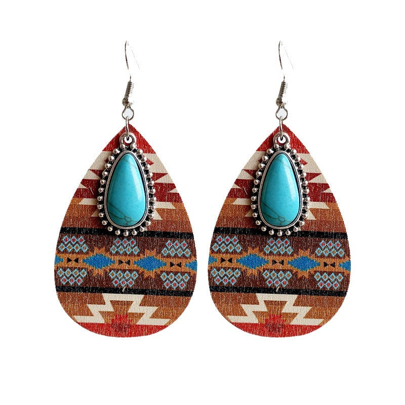 Women's Earrings Turquoise Pendant Retro Ethnic Fashion Earrings Western Bohemia