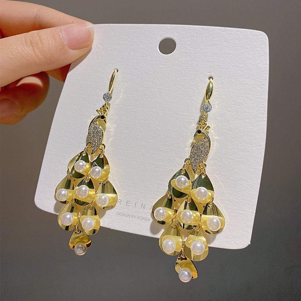 Korean Style Fashion Phoenix Super Fairy Exaggerated Earrings Wholesale High-End Temperament Long Earrings New Earrings