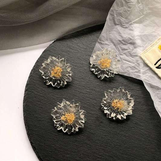 Trendy Jewelry Vintage Sunflower Stud Earrings for Women Pendientes Clear Resin Earring Oorbellen Brincos Accessories
