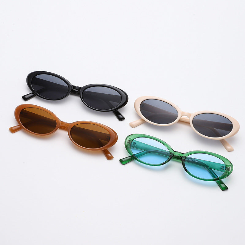 Fashion Oval Small Frame Rice Nail Sunglasses Female Dance Hip-Hop Sunglasses Street Shooting Ins Style Glasses
