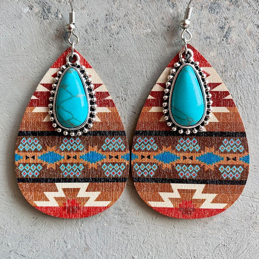 Women's Earrings Turquoise Pendant Retro Ethnic Fashion Earrings Western Bohemia