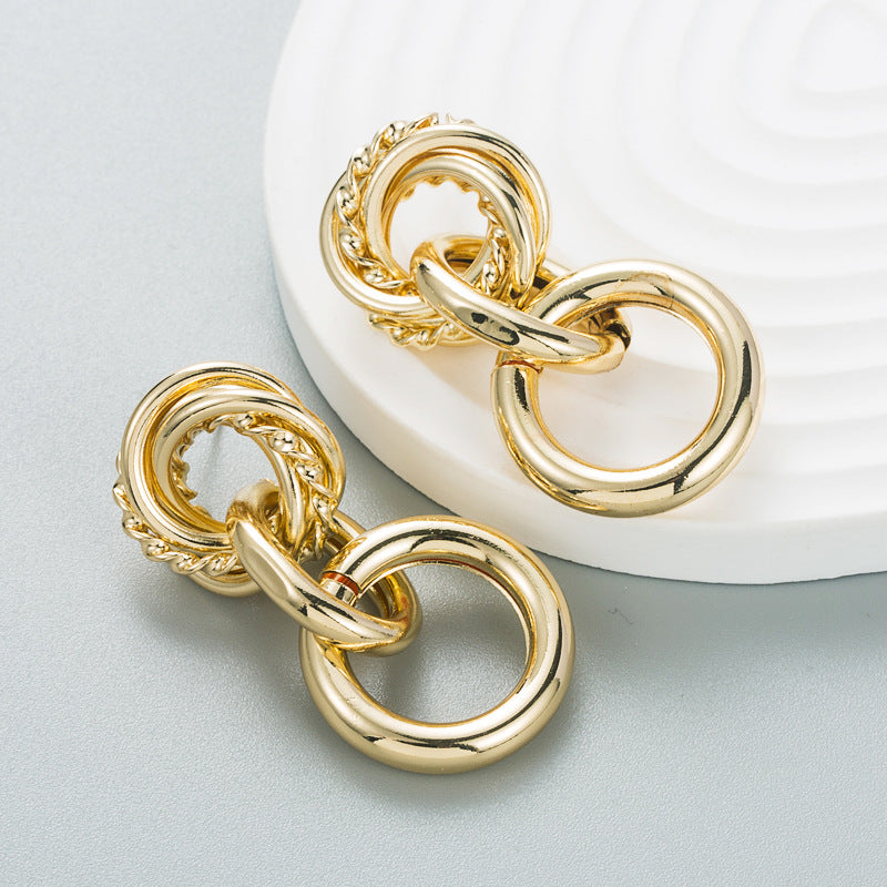 Fashion Personality Alloy Round Chain Earrings Female Trend Simple Earrings
