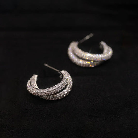 French retro zircon metal staggered earrings earrings female Korean personality simple and versatile temperament stud earrings