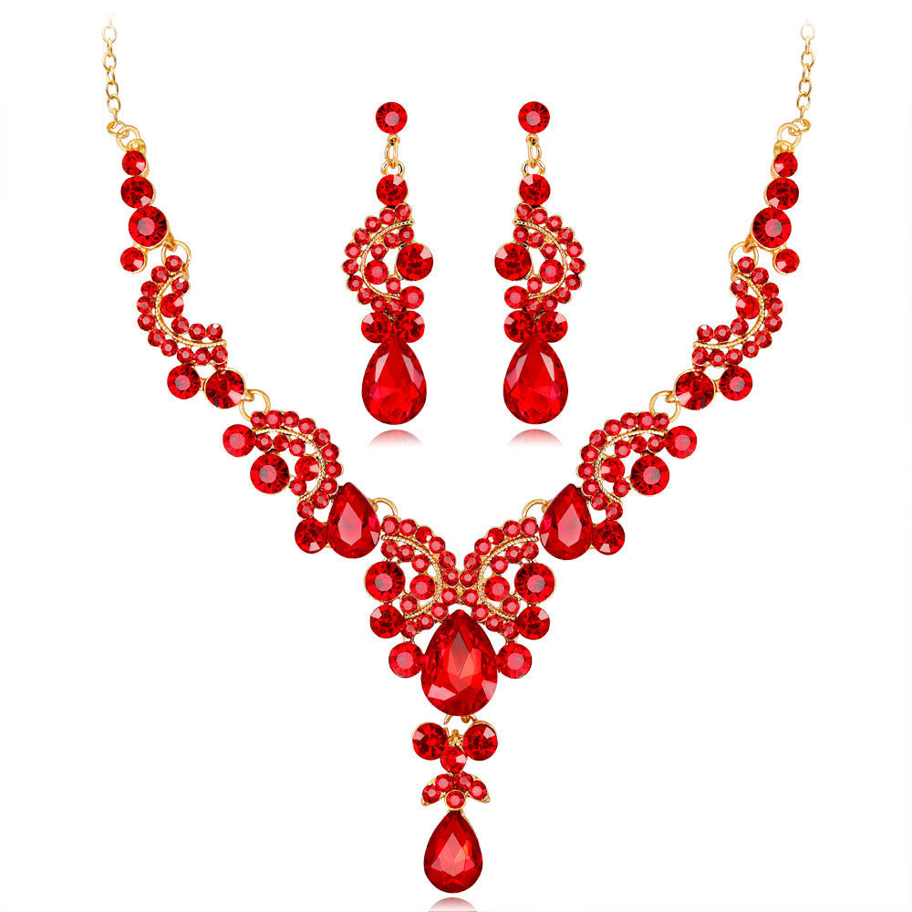 Bridal Necklace Set Fashion High-Grade Crystal Necklace Earring Jewelry Two-Piece Set
