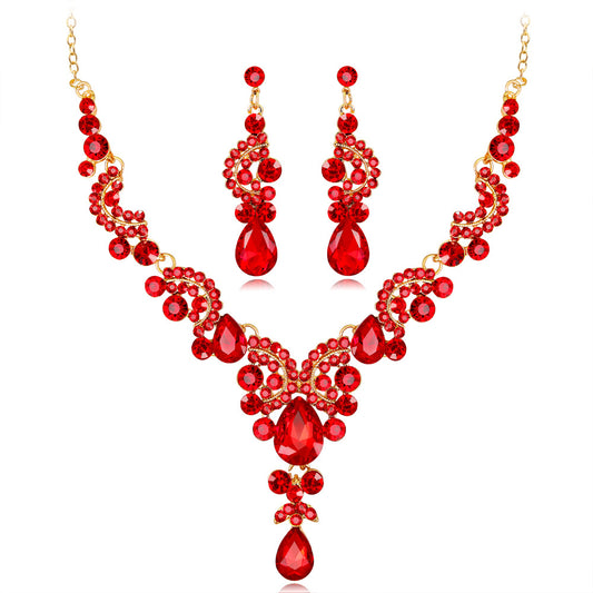 Bridal Necklace Set Fashion High-Grade Crystal Necklace Earring Jewelry Two-Piece Set