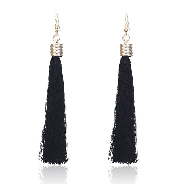 New Bohemian Gold Color Tassel Long Earrings brinco many colors Silk Hanging Earrings For Women Jewelry Dangle Earring