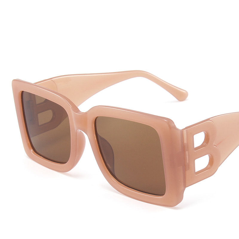 New Personality Modern Style Sunglasses Temples Hollow B-Shaped Sunglasses Women's Large Frame Square Glasses