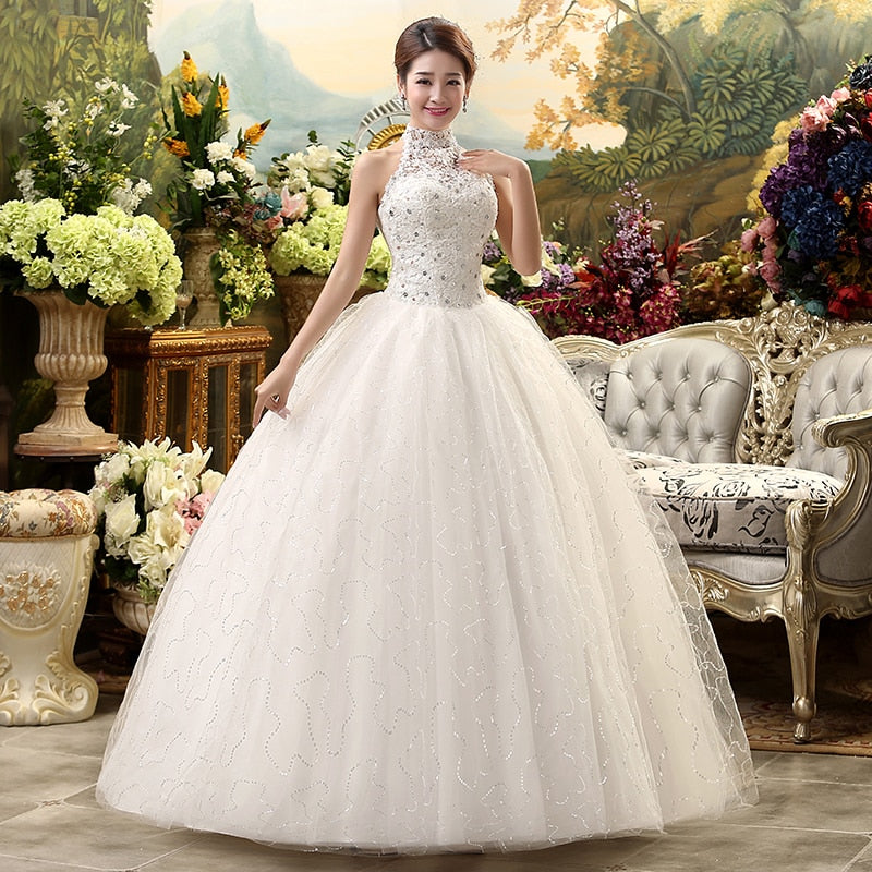 Cheap Halter Lace Wedding Dress Vintage Vestidos de Novia Plus Size Bride Dress Under