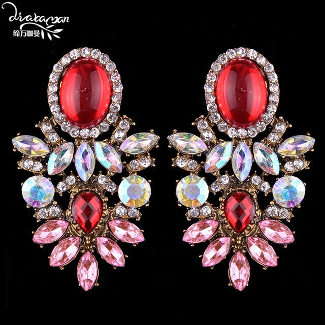 Dvacaman Brand Trendy Big Crystal Statement Earrings Wedding Drop Earrings Women Party Hanging Earrings Jewelry Wholesale