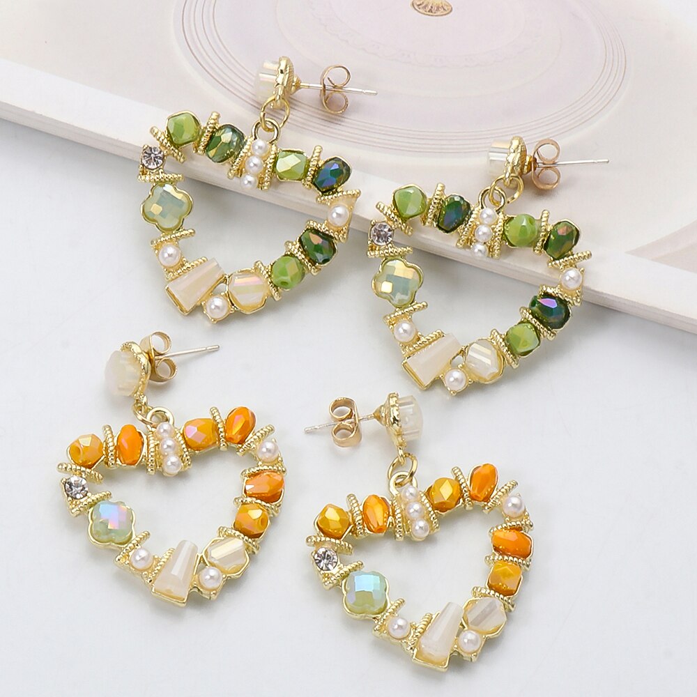 New Arrival Baroque Crystal Pearl Metal Stub Earrings Metal Gold Plated Heart Shape Earrings Gift for Women