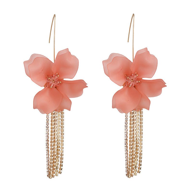 Ins Exaggerated Earrings Popular Floral Acrylic Long Flower Tassel Earrings Ear Hook Earrings