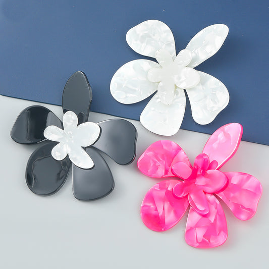 Ins Style Net Red Multi-Layer Acetate Plate Flower Earrings Ladies Elegant Literary Flower Earrings