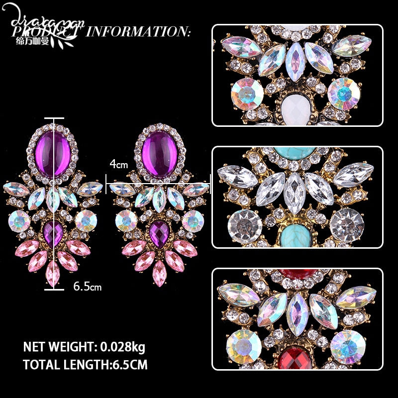 Dvacaman Brand Trendy Big Crystal Statement Earrings Wedding Drop Earrings Women Party Hanging Earrings Jewelry Wholesale