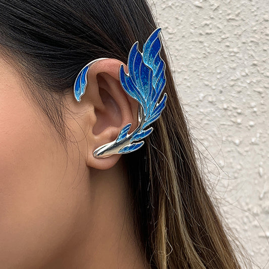 Niche Dripping Goldfish Single Gradient Personality Ear Clip Wild Painted Elf Ear Stud Ear Hanging
