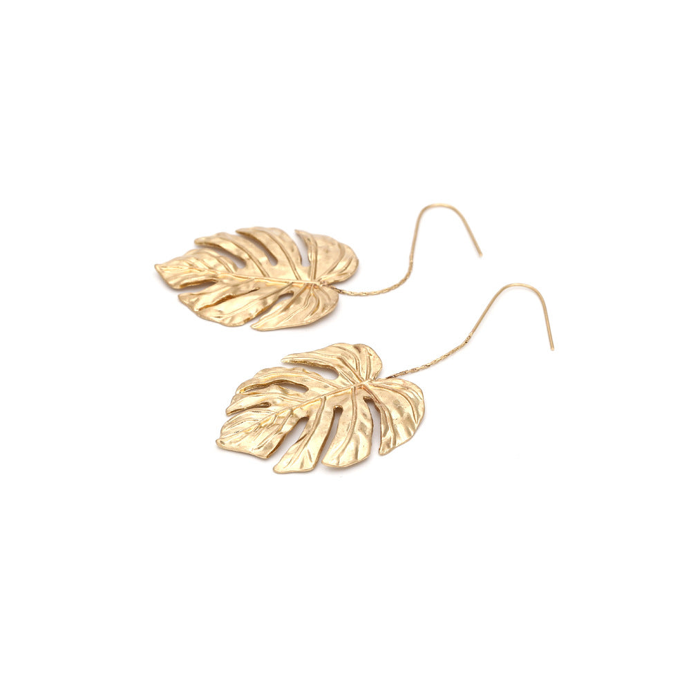 Vintage Alloy Long Leaf Earrings European and American Hollow Metal Leaf Earrings Women's Earrings
