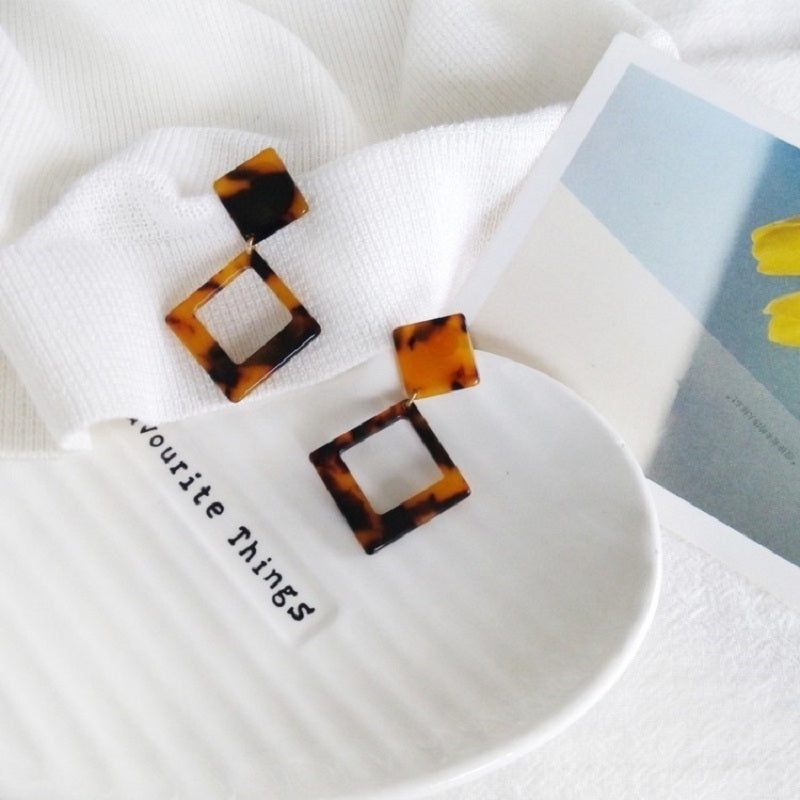 Leopard Acetate Earrings Personality Geometric Round Brown Acrylic Long Gangle Earrings