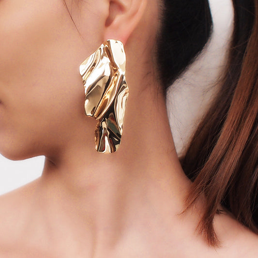 Fashion Metal Iron Sheet Geometric Stud Earrings Women Irregular Metal Sequin Earrings