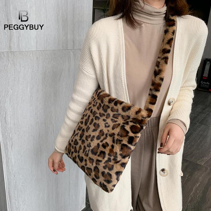 HOT Leopard Plush Shoulder Bags for Women's Autumn And Winter Fashion ladies Vintage Handbags women Large Capacity Messenger Bag