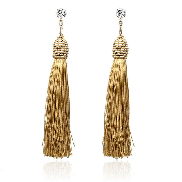 New Bohemian Gold Color Tassel Long Earrings brinco many colors Silk Hanging Earrings For Women Jewelry Dangle Earring