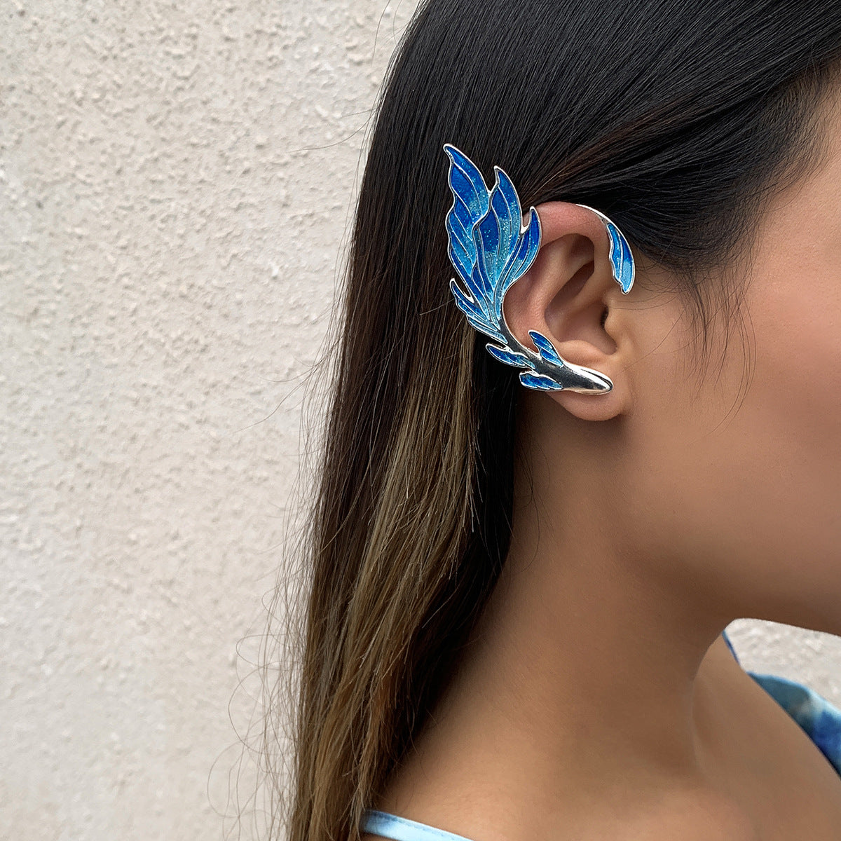 Niche Dripping Goldfish Single Gradient Personality Ear Clip Wild Painted Elf Ear Stud Ear Hanging