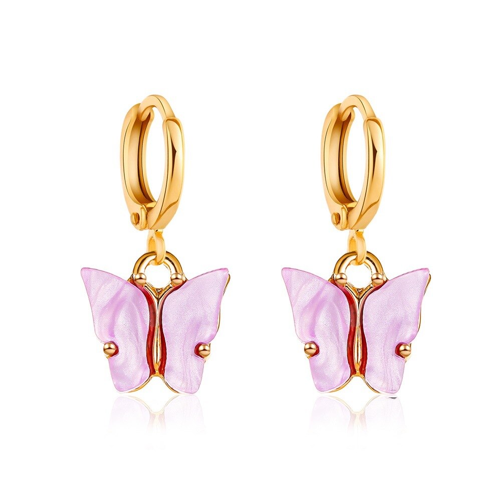 Fashion Cute Butterfly Women's Earrings Stud Color Acrylic Stud Earrings Animal Sweet Colorful Stud Earrings Girls Jewelry