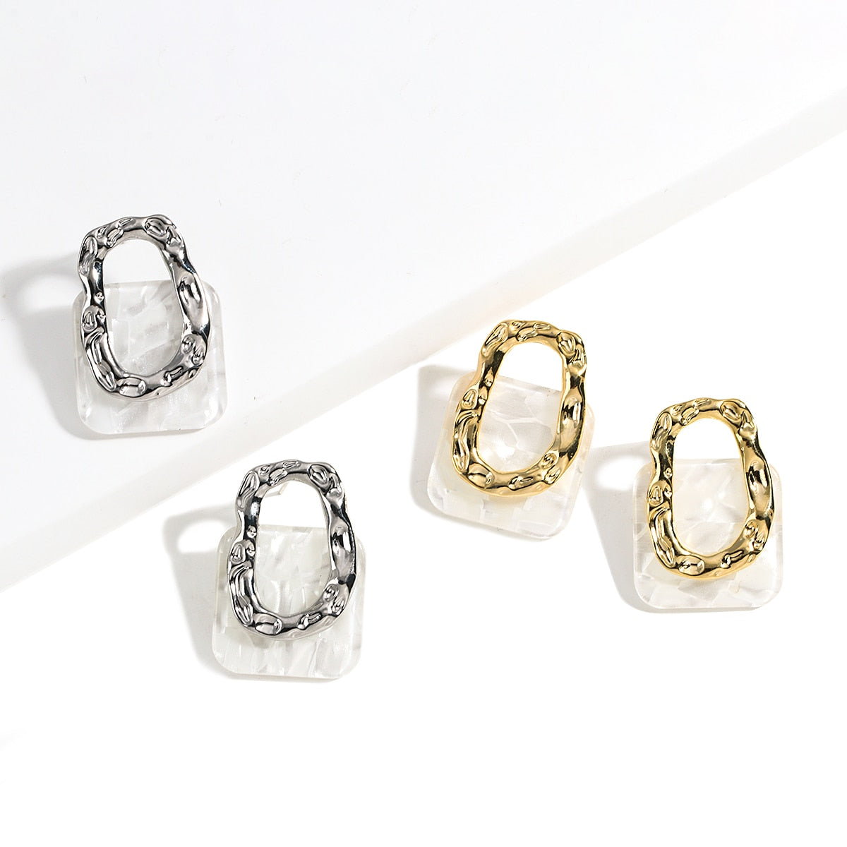 Acrylic Resin Geometric Square Hanging Stud  Earrings New Fashion Hollow Metal Trendy Earrings Jewelry Gift