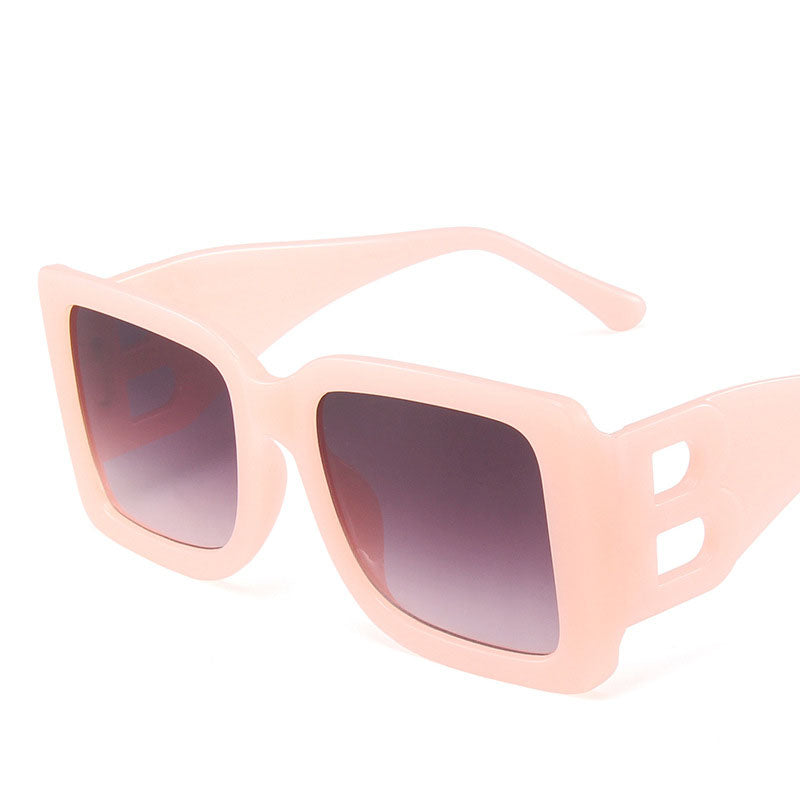 New Personality Modern Style Sunglasses Temples Hollow B-Shaped Sunglasses Women's Large Frame Square Glasses