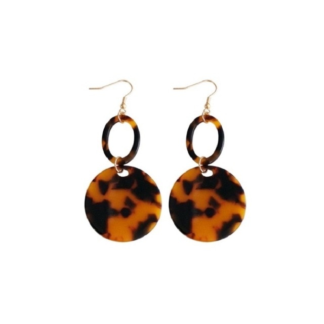 Leopard Acetate Earrings Personality Geometric Round Brown Acrylic Long Gangle Earrings