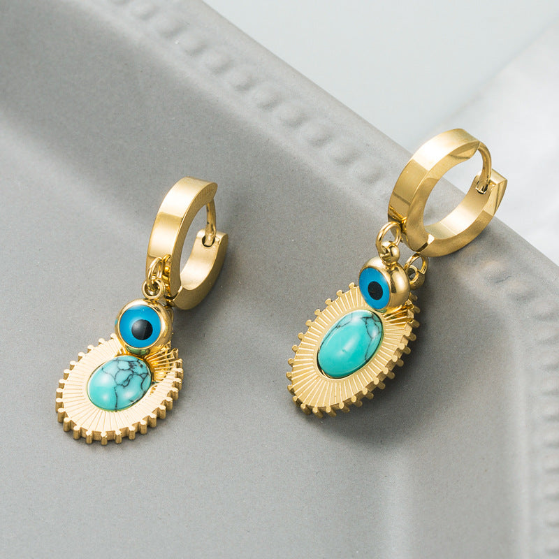 Trend Titanium Steel Dripping Oil Turquoise Earrings Female Devil's Eye Personality Earrings Stainless Steel Earrings