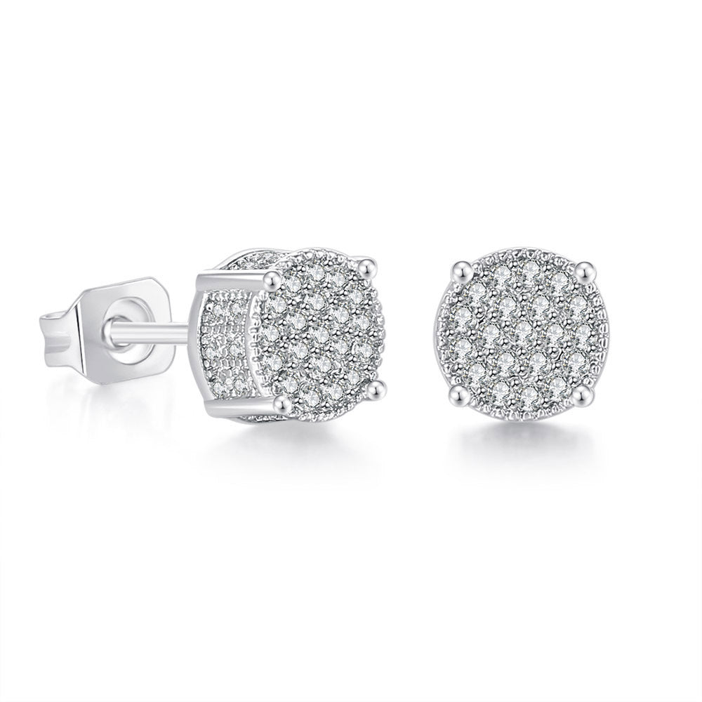 Hip Hop Full Zircon Micro Set Earrings Men's Trendsetter Gold Plated Hiphop Earrings New Accessories