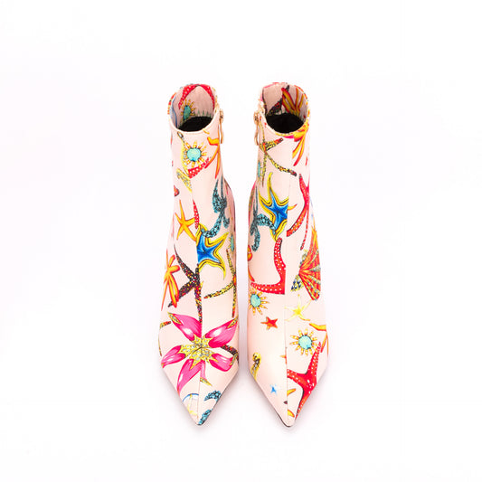 Womens Pointed Toe Printed Mixed Colors Ankle Boots Stilettos High heel Sexy Shoes Plus Big Size