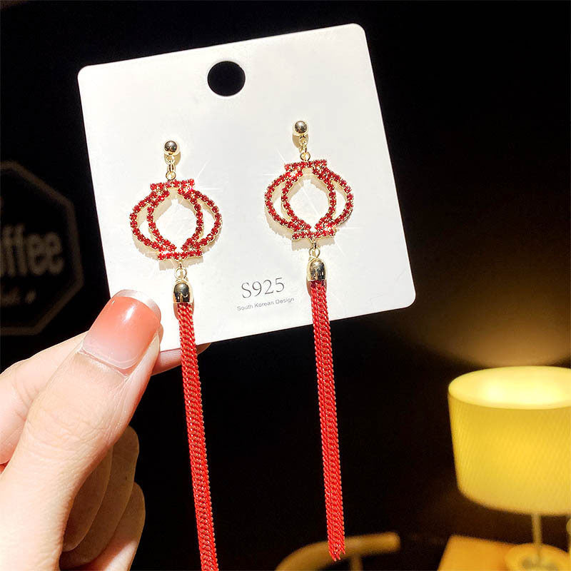 Chinese Style Retro Red Earrings Bride Festive New Year Earrings New Chinese Knot Blessing Word Earrings