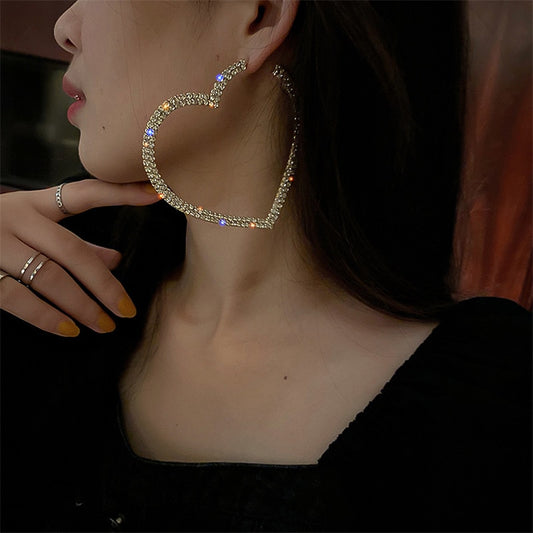 Fashion Big Heart Crystal Hoop Earrings for Women Bijoux Geometric Rhinestones Earrings Statement Jewelry Gifts